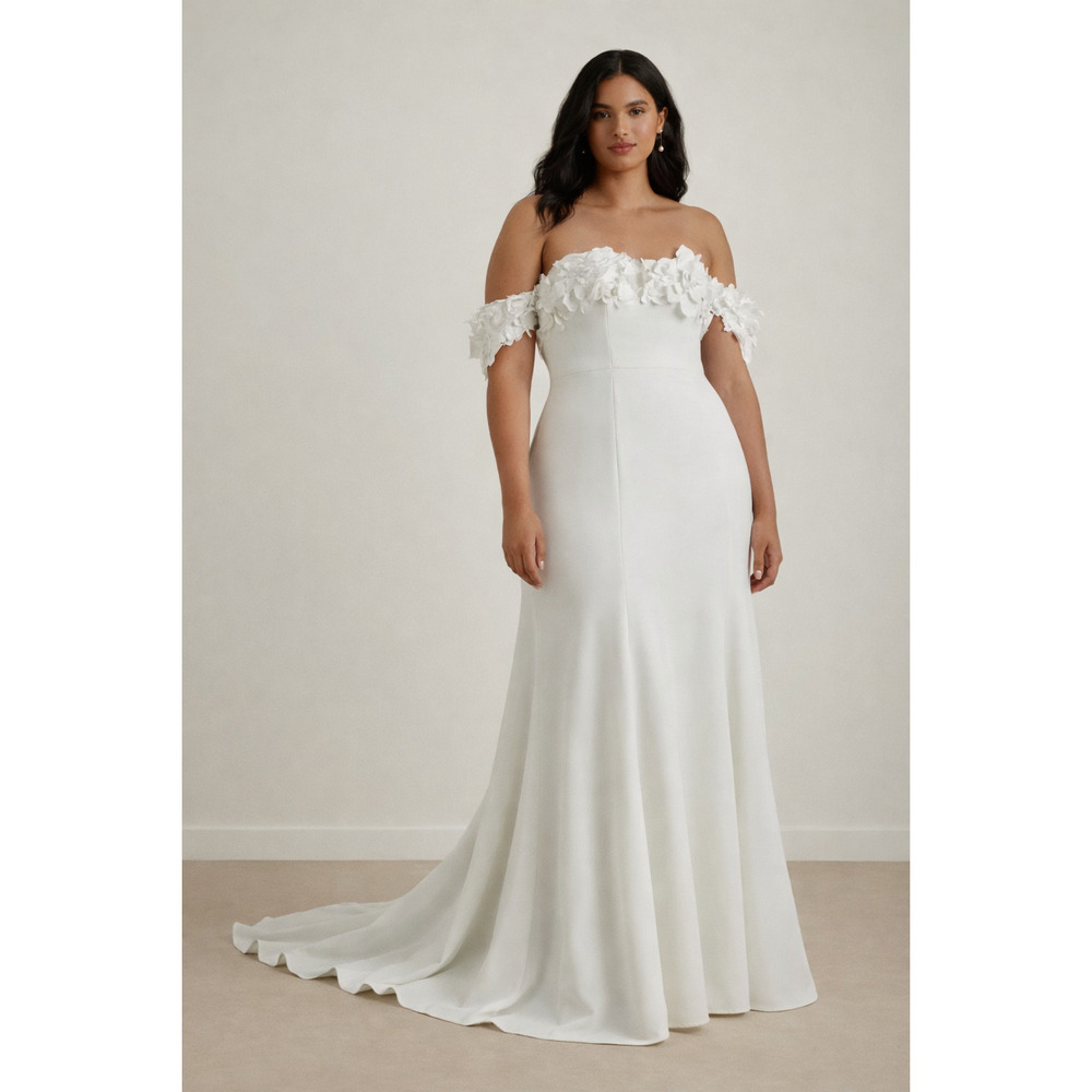 Jenny Yoo Willow Plus Size Bridal Gown Ivory Off Shoulder Floral Wedding Dress